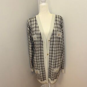 Byegreis Black and White Checkered Cardigan